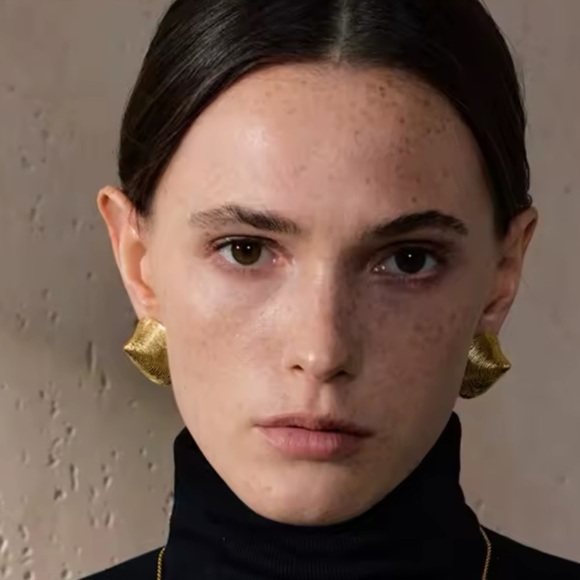 Gold Textured Seashell Statement Earrings – PVD Plated Stainless Steel - Picture 1 of 12